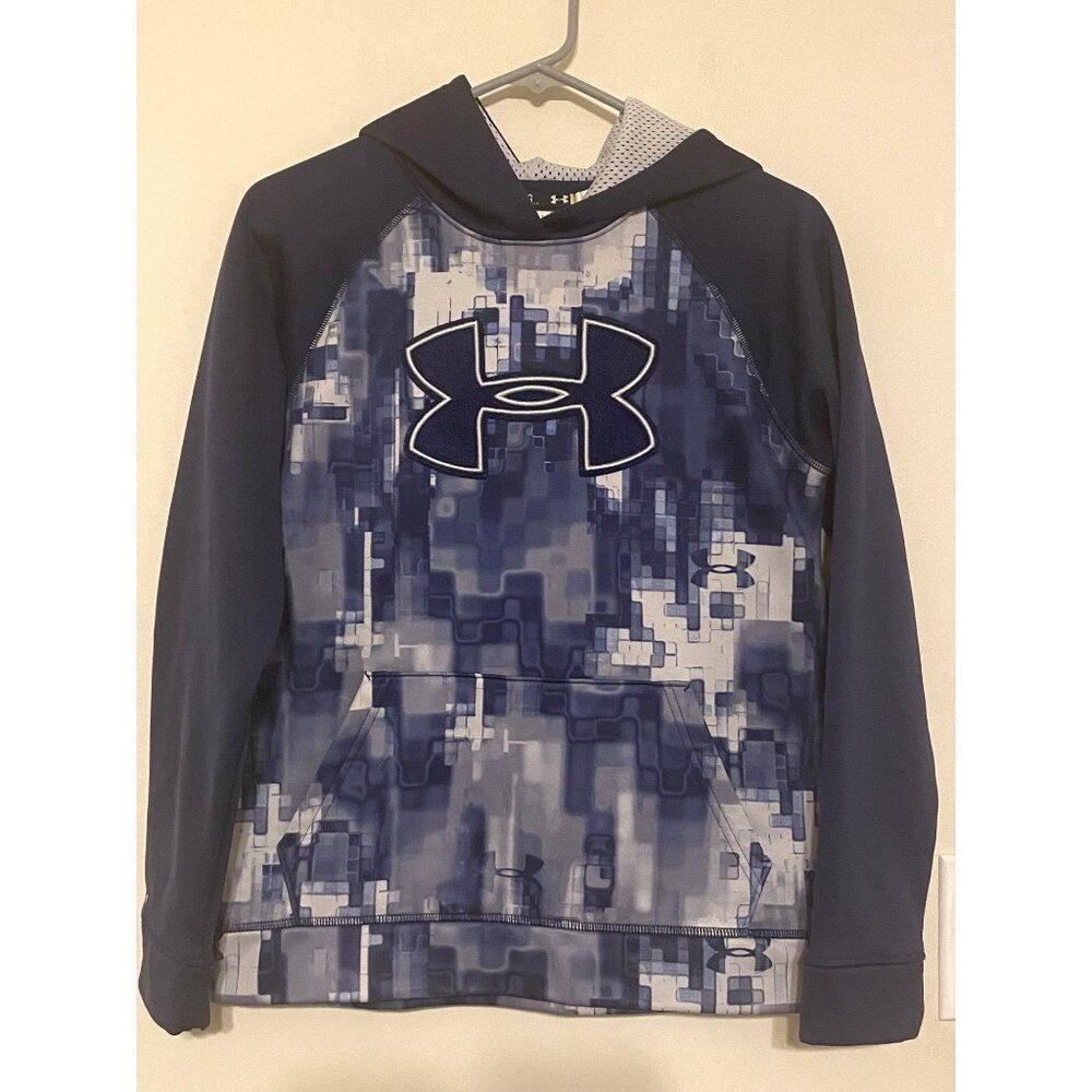 Boys' Under Armour‎ Blue Gray Logo Camo Storm1 Hoodie Sweatshirt Size Large